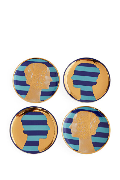 Jonathan Adler Renaissance Mavi 4lü Porselen Bardak Altlığı Seti