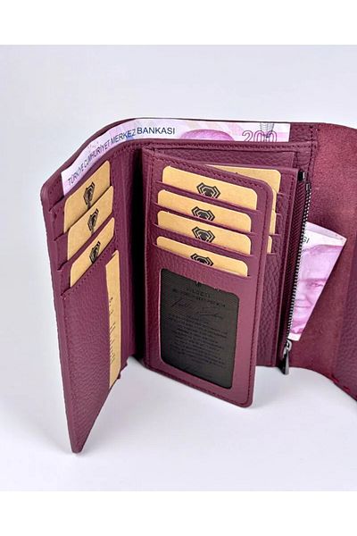 Fil Deri Genuine Leather Saddlerie Stitched Multi-Compartment Women's Wallet 2095