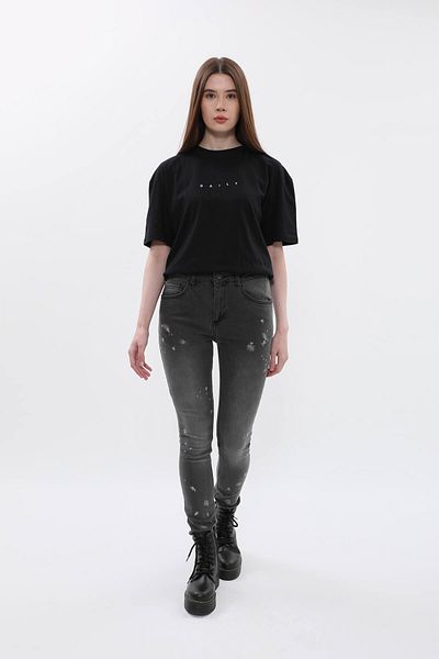 Bluewhite Γυναικείο ψηλόμεσο Skinny Fit Skinny Leg Spotted Grey Jean παντελόνι