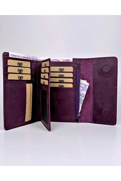 Fil Deri Дамски портфейл с множество отделения от естествена кожа, шев и седларски шевове, 2095