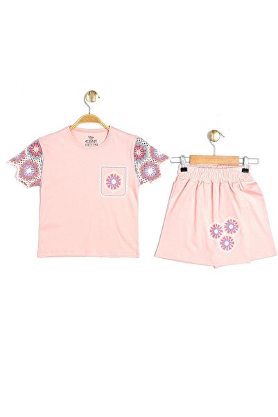 Cmk Kids club Girl's Floral Patterned Knitwear Sleeve Shorts Set (3-7 Years)