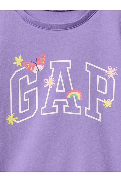 GAP تي شيرت برسومات شعار Gap باللون الأرجواني للفتيات الصغيرات