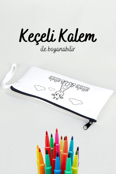 Pamusan Sevimli Zürafa Boyanabilir Bez Kalemlik - 10 Adet - 21x10 cm Boyutlarında - Eğlenceli Boyama Seti