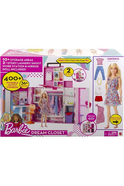 mattel Barbie Doll and Dream Closet Set with Clothes and Accessories