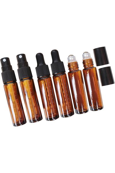 COOYA 6PCS Essential Oil Roller Bottles Brown Glass Spray Bottles, 10ml for Skincare