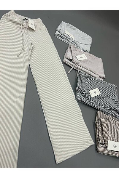 YKW Gri Çizgili Palazzo eşofman altı