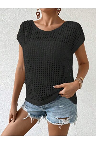 Gülçin Coşkun Boat Neck Openwork Pattern Off Shoulder 100% Cotton Women's Knitwear Sweater
