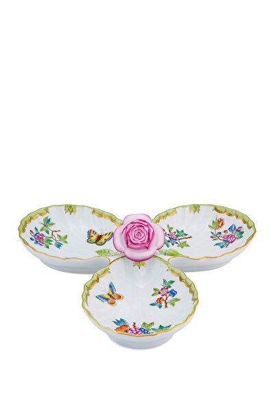 HEREND Beyaz Desenli 3 Bölmeli Porselen Servis Tabağı