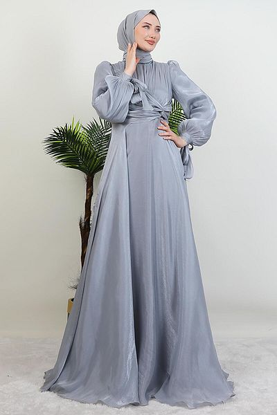 GİYZAMİLA Βραδινό φόρεμα Lily Silk Γκρι