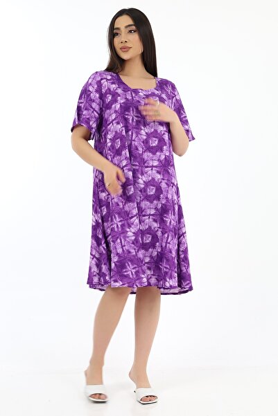 SCHIK Фіолетове віскозне плаття з напіврукавами та квадратним коміром для жінок