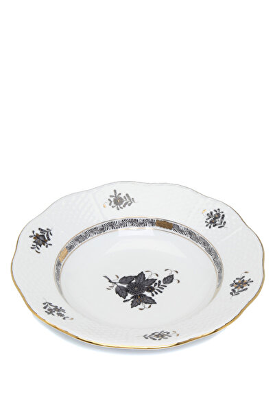 HEREND Beyaz Çiçek Desenli Porselen Çukur Tabak