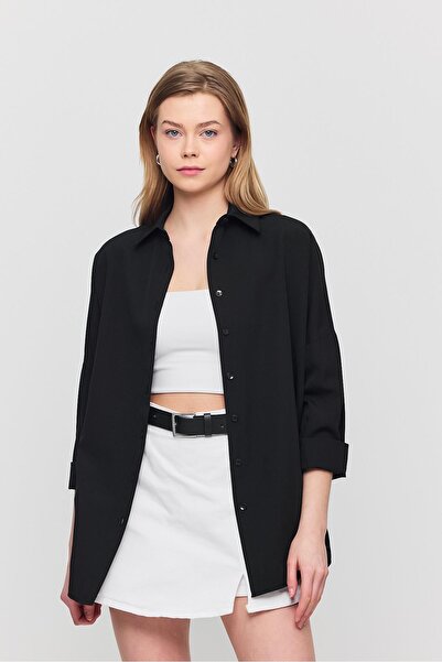 Rays Siyah Relaxed Fit Rahat Kesim Basic Gömlek - 6621a