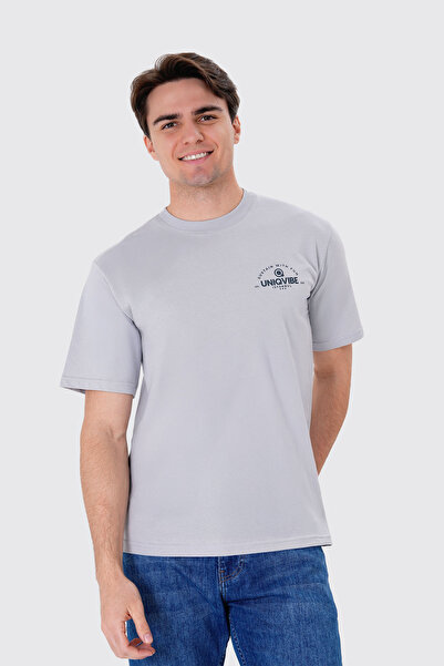 UNIQVIBE Tam Pamuklu Gri Regular Tişört