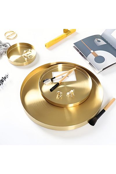 COOYA 3 Pack Metal Tray,Durable High Quality,Simple Line Design,Mirror Polishing,Different Size