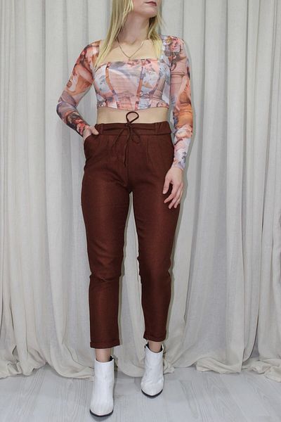 Lukas Pantaloni cu efect de lână cu două picioare de culoare maro - 1362