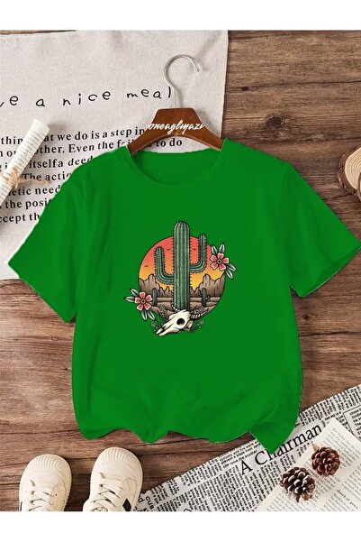 oneagılyazı Cactus Printed Children's Oversize T-Shirt