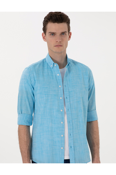 Pierre Cardin Aqua Keten Görünümlü Slim Fit Uzun Kollu Gömlek 50307025-VR007
