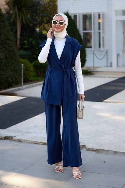 LOCCO Navy Blue Modal Vest Toplem Suit