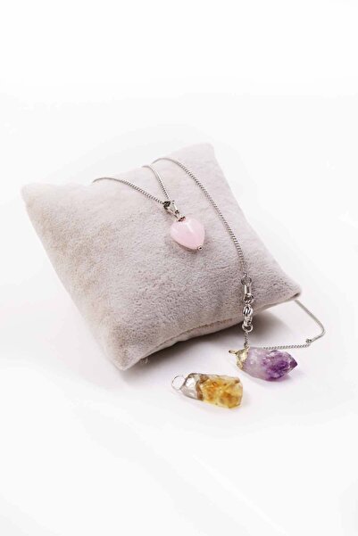 MYTAKIAĞACIMFH Ametist Taşı-sitrin Taşı-pembe Kuvars Taşı Doğal Taş Kolye Diş...