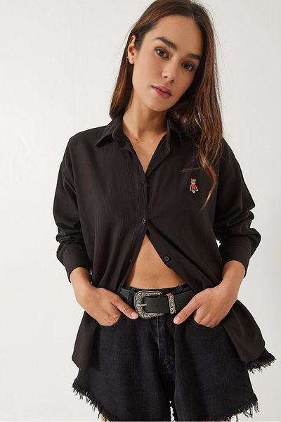 Bianco Lucci Women's Teddy Embroidered Crash Shirt 60283106