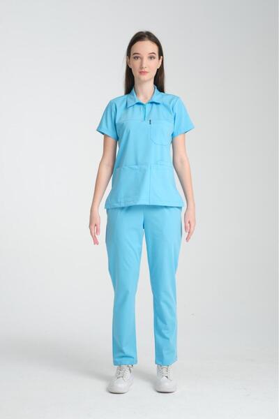 YILMAZ Üniforma POLO yaka Turkuaz rengi Unisex ütü gerektirmeyen likralı dokt...