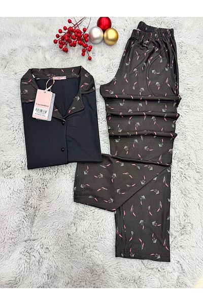 pijamaworld Costum de pijama cu mâneci scurte, cu nasturi în față, cu buzunare