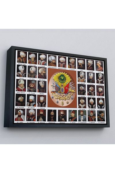 Harita Sepeti Pictură murală decorativă a toate otomanilor sultani cu cadru auriu