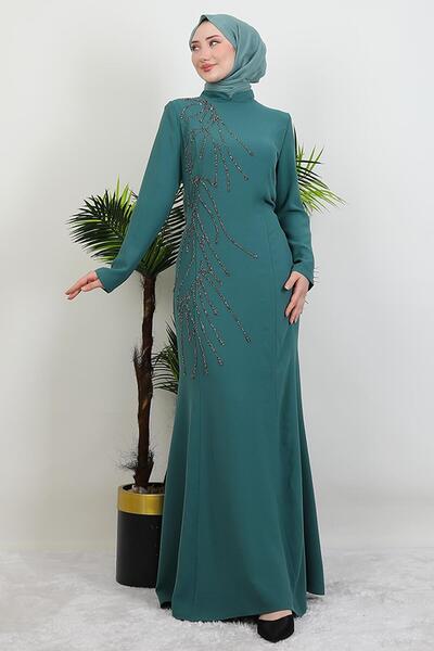 giz astore Hiranur Tesettür Elbise Koyu Mint