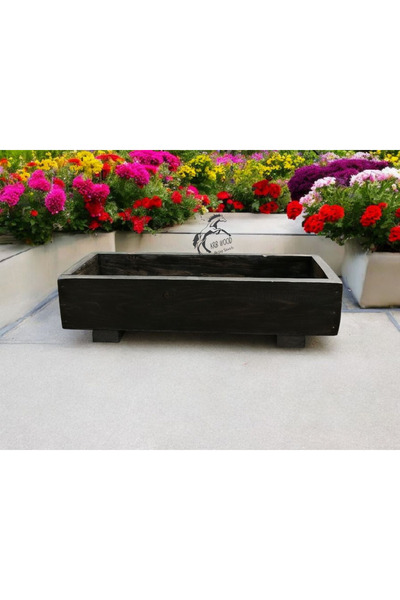 Krb Ahsap Ahşap Saksı Çiçeklik, Siyah Renk Saksı, İç Ve Dış Mekan Uyumlu, Kak...