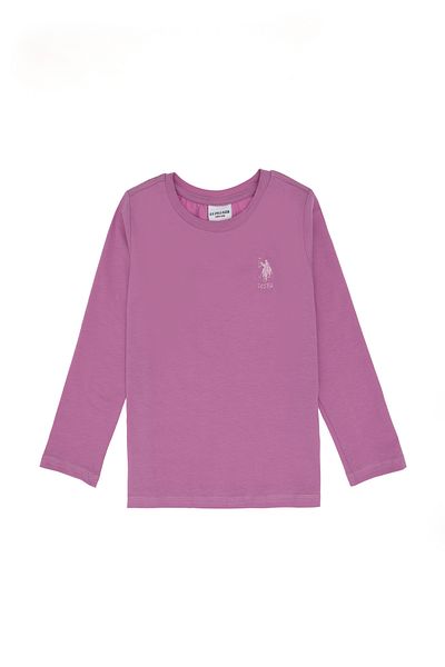 U.S. Polo Assn. Girls Fuchsia Crew Neck Embroidery Logo Plain Long Sleeve T-Shirt 50313123-Vr023
