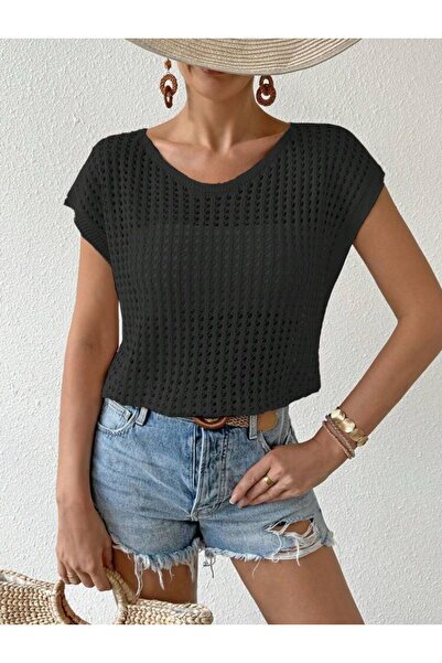 Gülçin Coşkun Boat Neck Openwork Pattern Off Shoulder 100% Cotton Women's Knitwear Sweater