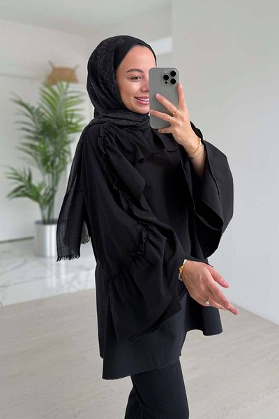 Ka Hijab Cămașă hijab cu detaliu cu volane - neagră
