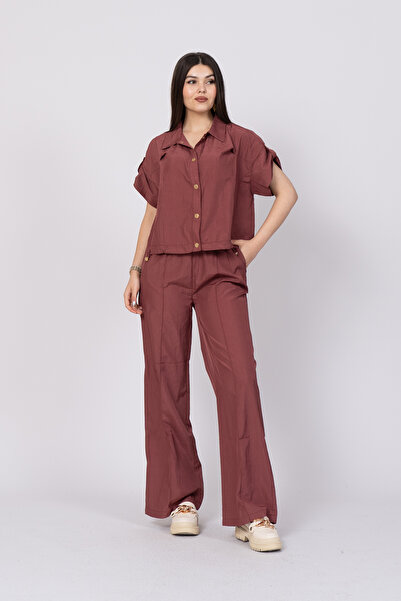 MissVina بلوزة قصيرة الأكمام قصيرة الأكتاف قصيرة الأكمام وبنطلون واسع الساقين...