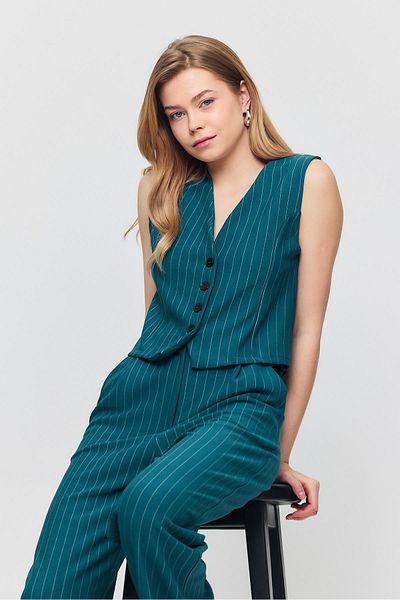 Rays 6622A Emerald Color Buttoned Striped Vest and Trousers Set