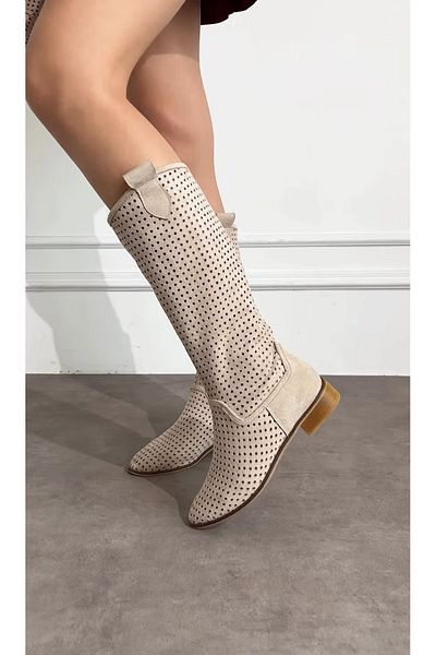 POTEEN Cizme de vară perforate cu toc scurt pentru femei Ptc Marylan