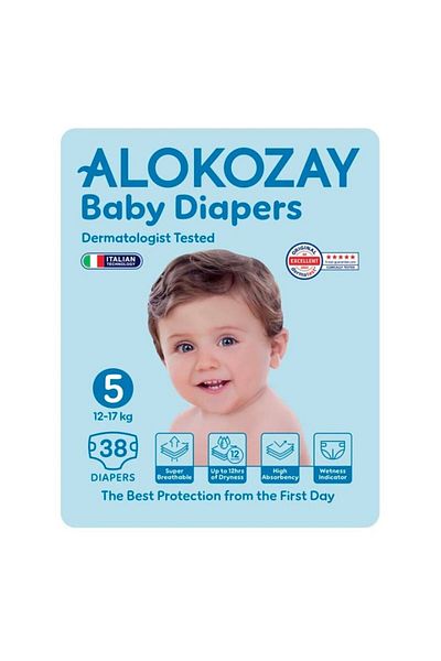Alokozay Premium Baby Diapers - Size 5 (12-17 Kg) - 38 Diapers