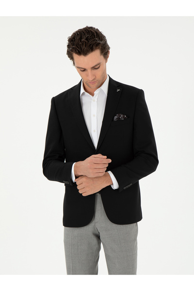 Cacharel Siyah Slim Fit Yün Karışımlı Klasik Ceket 50306044-VR046