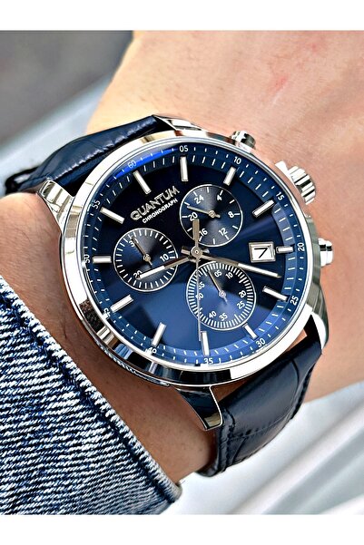 Quantum ساعة يد رجالية باللون الأزرق الداكن والفضي مقاومة للماء بقوة 10 ATM