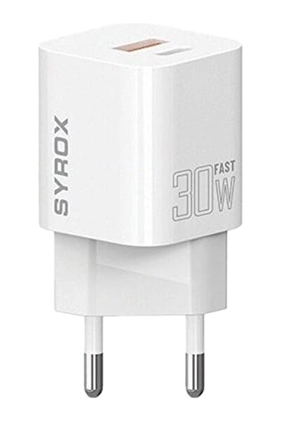 Syrox İKİSİ BİR ARADA 30 WATT ŞARJ ALETİ PDQ30B 30W PD QC 3.0A 1xUSB-A + 1xTy...
