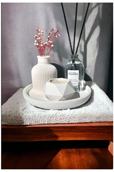 aymumi home KOPYA - Dekoratif Minyatür Vazo Geometrik Mumluk Oda Kokusu Set