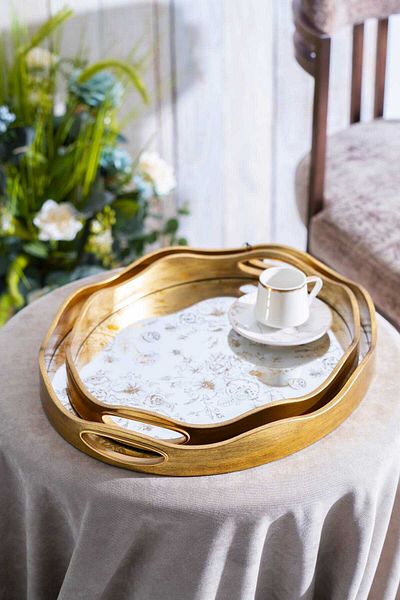 ACAR Rosa 2-Piece Gold Glass Tray 43.5/37.5 cm (Cha-07498/4)