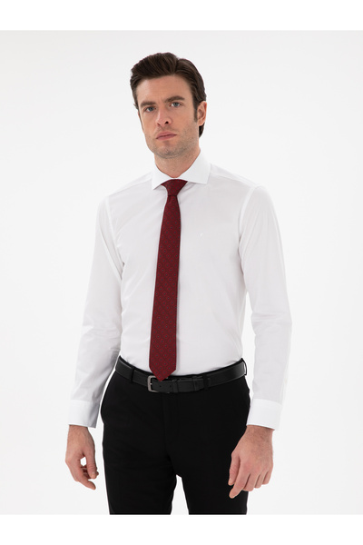 Cacharel White Slim Fit Italian Collar Classic Shirt 50305851-Vr013