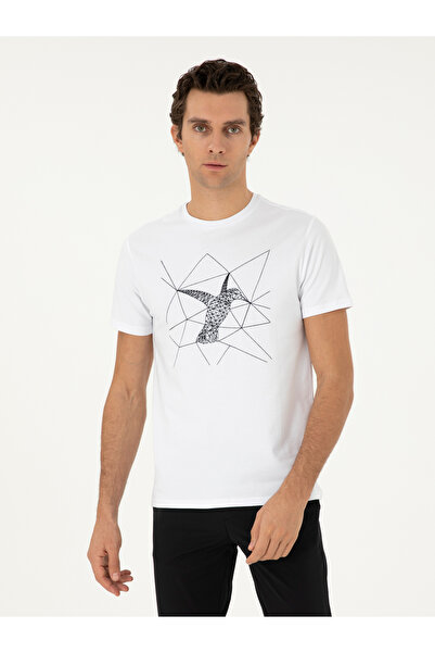 Cacharel Beyaz Slim Fit Bisiklet Yaka Desenli T-shirt 50305443-VR013