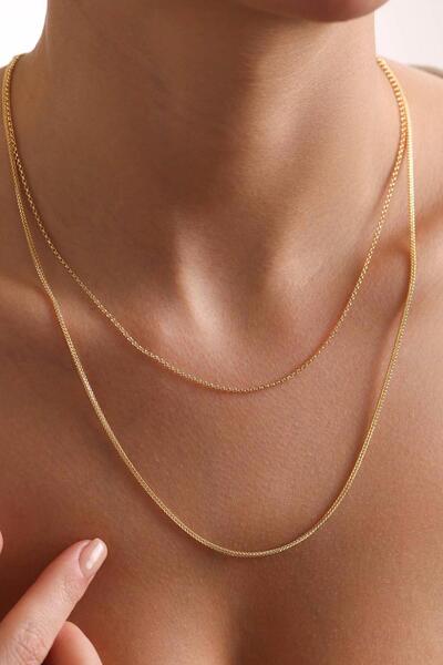 Bayar Gold 14 Ayar Altın Doç ve Palmiye Kombin Zincir Kolye