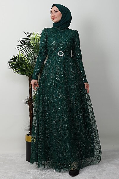 GİYZAMİLA Βραδινό φόρεμα Nilda Silvery Emerald