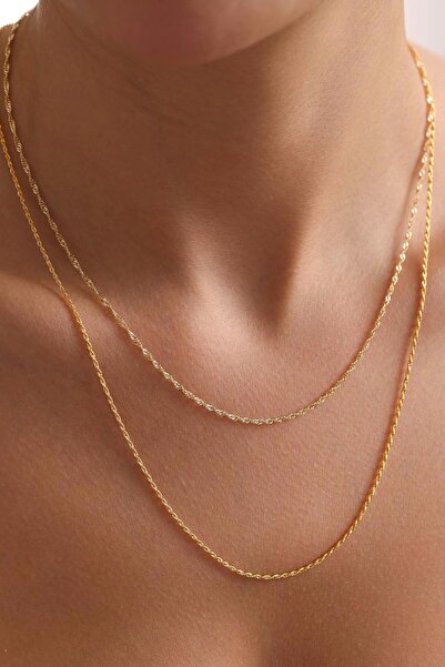 Bayar Gold 14 Ayar Altın Singapur ve Halat Kombin Zincir Kolye