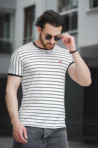 Oksit Ανδρικό μπλουζάκι Ft 2444 Striped Crew Neck Lycra Slim Fit