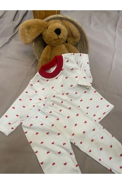 Butik Raporlu Kalp Desenli Pijama Takımı