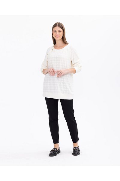 Gala-Xi Γυναικεία μπλούζα Houndstooth Ecru με στρογγυλή λαιμόκοψη 2321001045