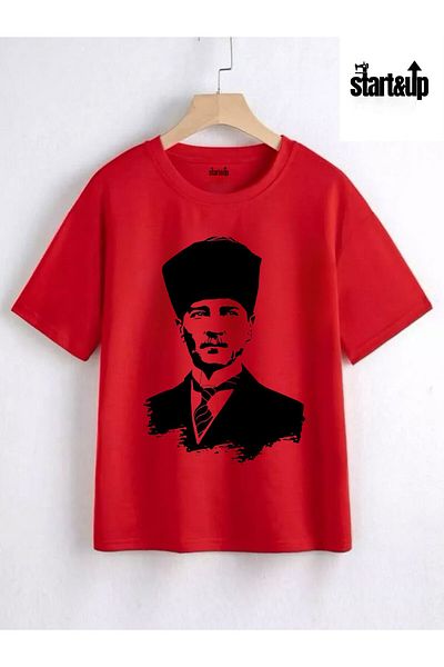 QUEENSTOWN Unisex Mustafa Kemal Atatürk Signature and Portrait Printed Crew Neck Oversize T-Shirt